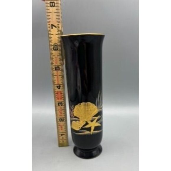 Vintage‎ Otagiri Vase Japan Black & Gold Ceramic Starfish Shells - Picture 7 of 7